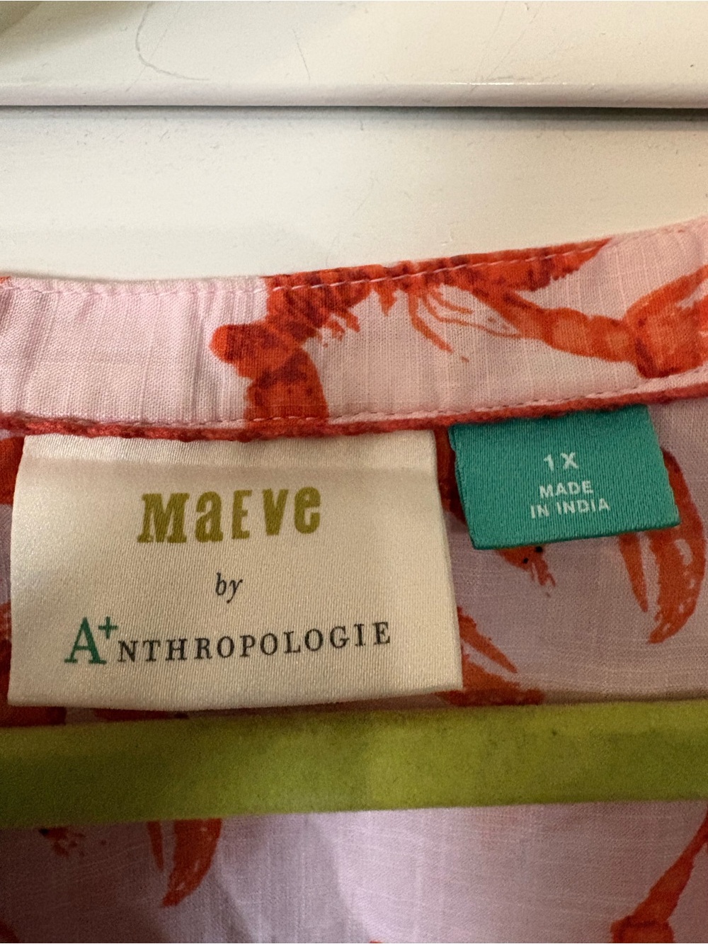 Anthropologie Maeve Lobster Print Blouse 1X Coastal Button Down collarless - Picture 4 of 8